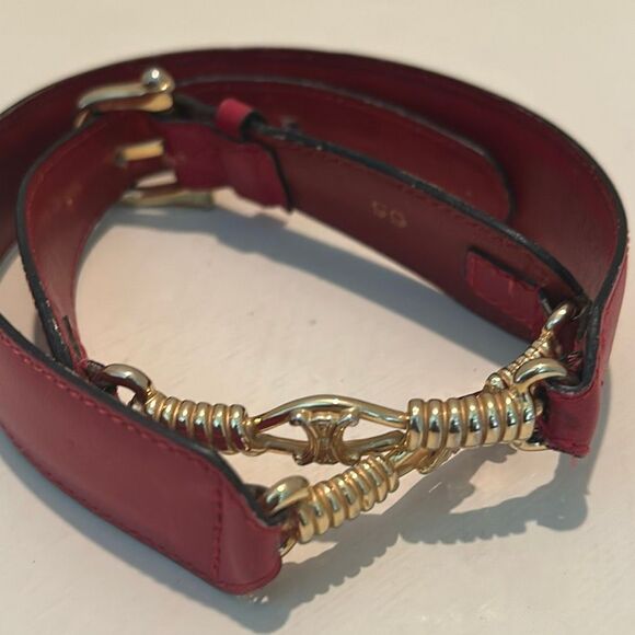 Celine Red Leather Belt Gold Horsebit Hardware Luxury Equestrian Chic Old Money main image 7
